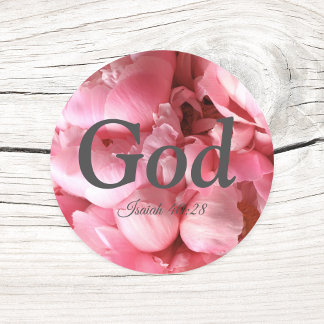 God Isaiah 40:28 Verse Elegant Pink Flowers Classi Classic Round Sticker