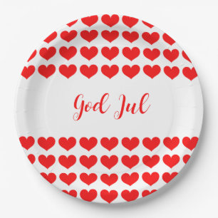 God Jul Christmas Party Nordic Red White Pattern Paper Plate