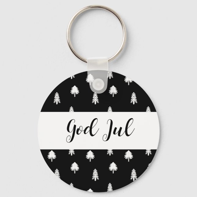 God Jul Christmas Scandinavian black pattern gift Key Ring (Front)