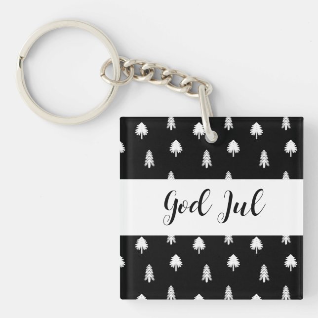 God Jul Christmas Scandinavian black pattern gift Key Ring (Front)