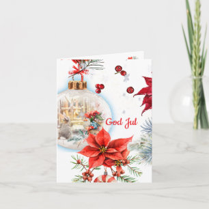 God Jul Christmas Stocking – Festive Poinsettia T Holiday Card