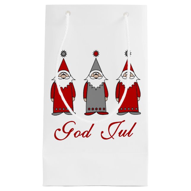 God Jul | Cute Funny Tomten Norwegian Christmas Small Gift Bag (Front)