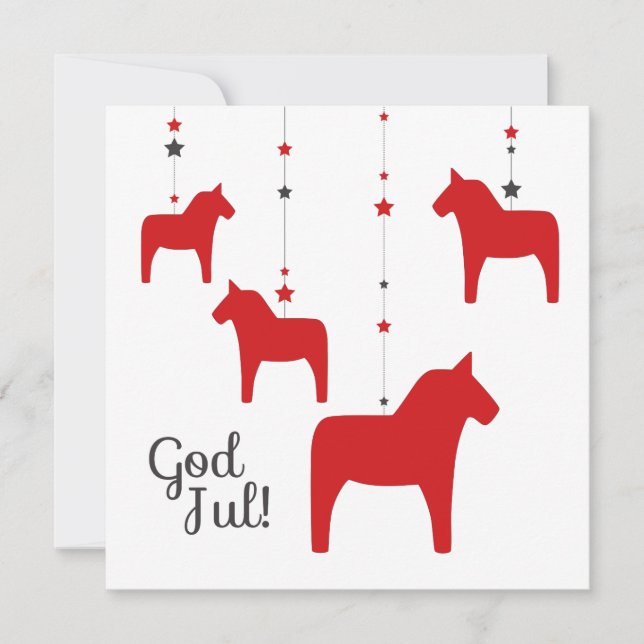 God Jul!  Dala Horse Greeting Card (Front)