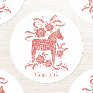 God Jul Dala Horse Red Holidays Classic Round Sticker