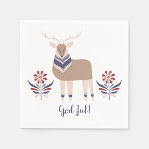 God Jul Deer and Flowers Nordic Design Christmas   Napkin