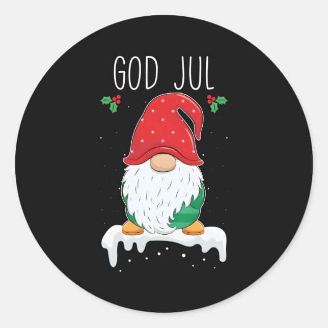 God Jul Gnome Swedish Tomte Gnome Scandinavian Classic Round Sticker (Front)