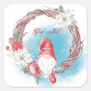 God Jul Gnome Wreath  Square Sticker