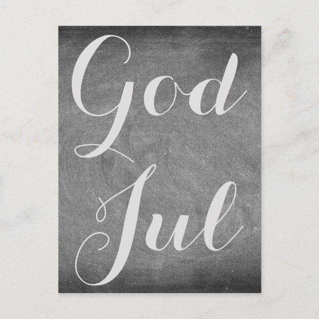 God Jul Merry Christmas Chalkboard Typography Holiday Postcard (Front)