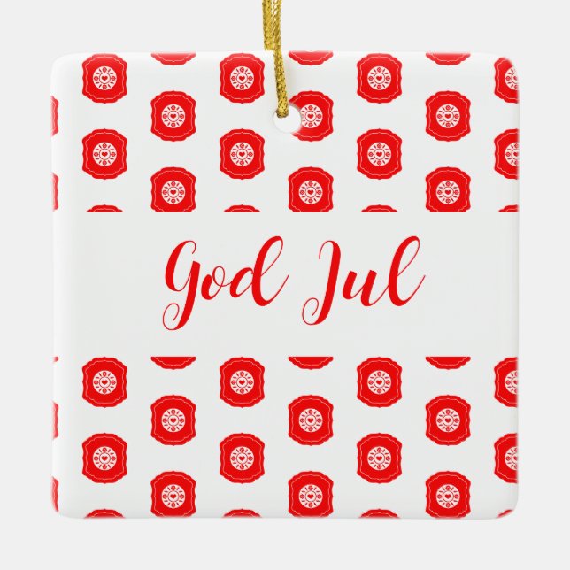 God Jul Merry Christmas Scandinavian pattern gift Ceramic Ornament (Front)