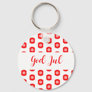 God Jul Merry Christmas Scandinavian pattern gift Key Ring
