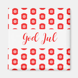 God Jul Merry Christmas Scandinavian pattern gift Magnet