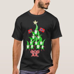 God Jul Nordic Gnomes Christmas Tree Norwegian Fla T-Shirt
