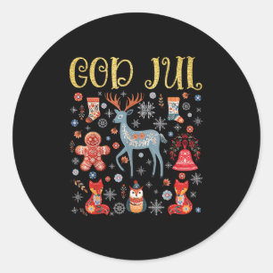 God Jul Nordic Reindeer Cottagecore Scandinavian C Classic Round Sticker