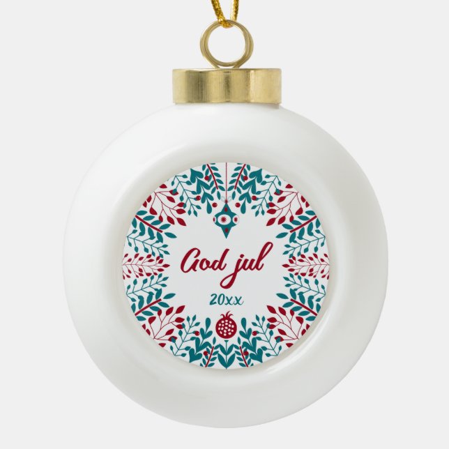 God jul, Norwegian Christmas Greeting Ceramic Ball Christmas Ornament (Front)
