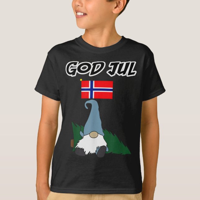 God Jul Norwegian Gnome Merry Christmas Norway Tee (Front)