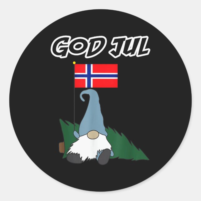 God Jul Norwegian Gnome Merry Christmas Norway Tee Classic Round Sticker (Front)