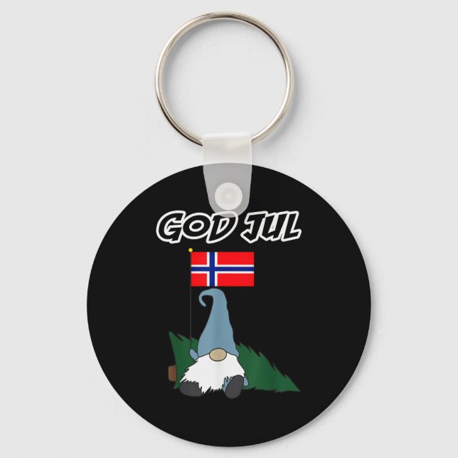 God Jul Norwegian Gnome Merry Christmas Norway Tee Key Ring (Front)