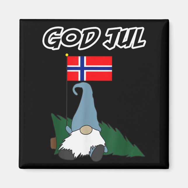 God Jul Norwegian Gnome Merry Christmas Norway Tee Magnet (Front)