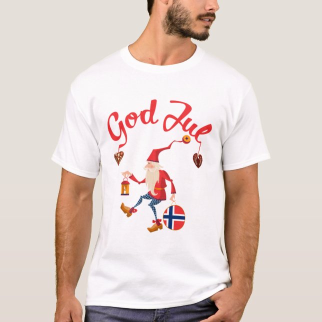 God jul norwegian merry christmas norway tomte gno T-Shirt (Front)