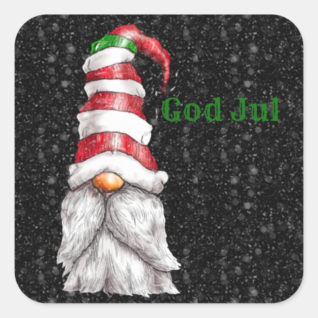 God Jul Red Gnome  Square Sticker (Front)