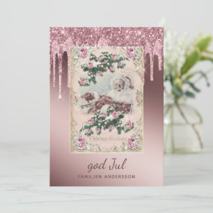god Jul Rose Gold Glitter Drips Christmas