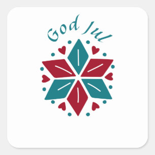 God Jul Scandinavian Christmas Star Blue and Red Square Sticker