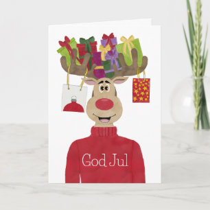 God Jul, Swedish Christmas Gifts Reindeer Holiday Card