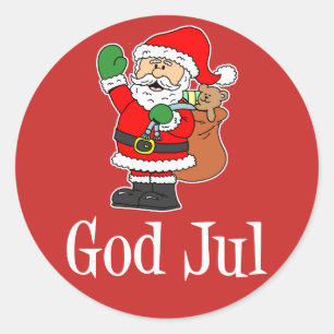 God Jul Swedish Christmas Santa Classic Round Sticker