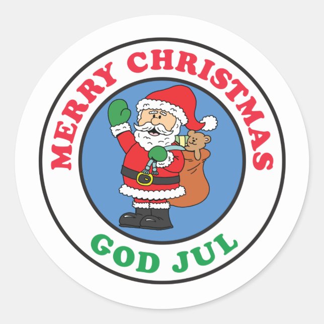 God Jul Swedish Christmas Santa Classic Round Sticker (Front)