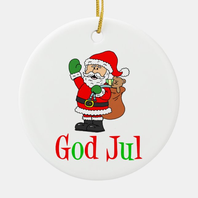 God Jul Swedish Christmas Santa Ornament (Front)