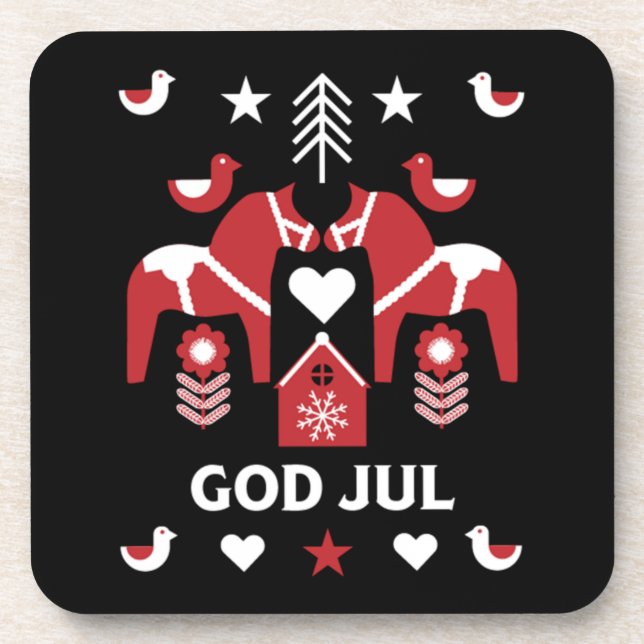 God Jul Swedish Folk Art   Coaster (Front)