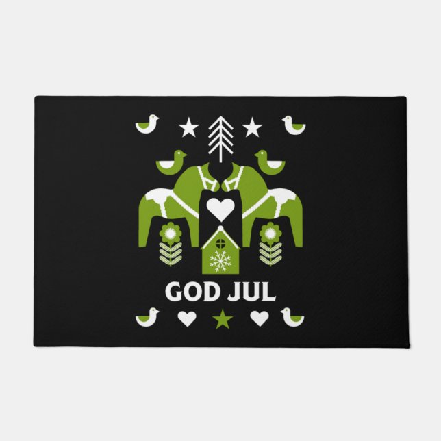 God Jul Swedish Folk Art      Doormat (Front)