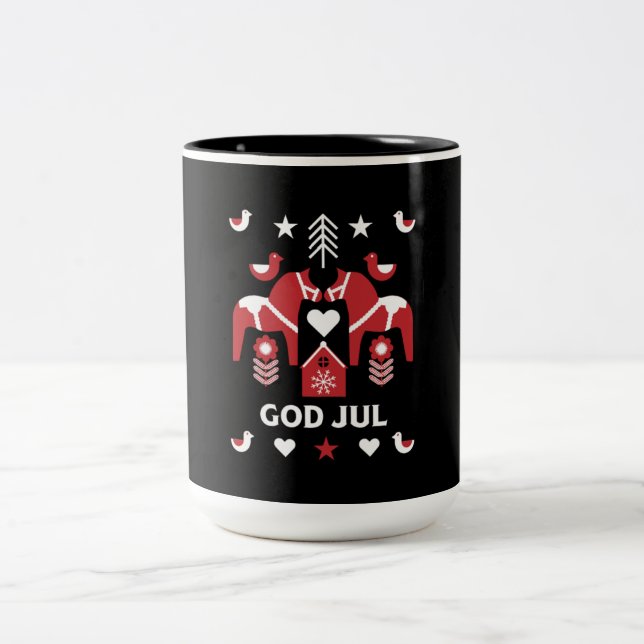 God Jul Swedish Folk Art  Two-Tone Coffee Mug (Center)