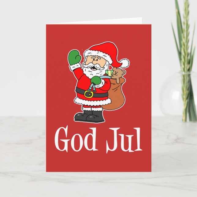 God Jul Swedish Merry Christmas Santa Holiday Card (Front)