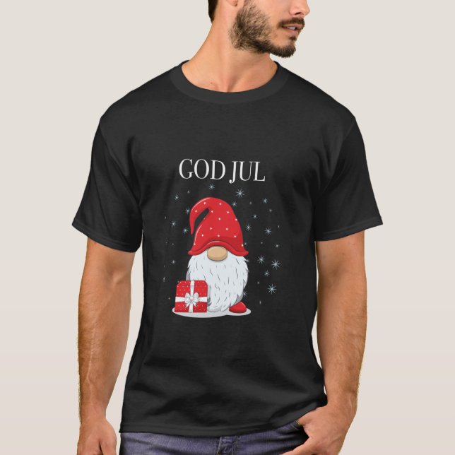 God Jul Swedish Merry Christmas Sweden Tomte Gnome T-Shirt (Front)