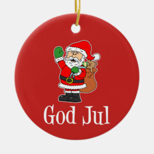 God Jul Swedish Santa Ornament