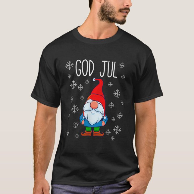 God Jul Swedish Tomte Gnome Scandinavian Merry Chr T-Shirt (Front)
