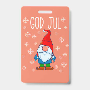 God Jul, Swedish Tomte Gnome, Scandinavian Merry ID Badge