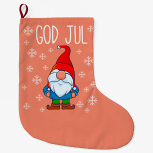 God Jul, Swedish Tomte Gnome, Scandinavian Merry Large Christmas Stocking