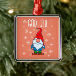 God Jul, Swedish Tomte Gnome, Scandinavian Merry Metal Tree Decoration