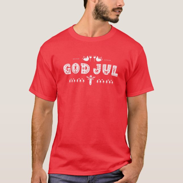 God Jul Swedish Ugly Christmas Scandinavian Script T-Shirt (Front)