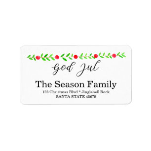 God Jul, watercolor Christmas banner Label