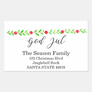 God Jul, watercolor Christmas banner Rectangular Sticker