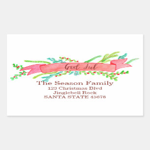 God Jul, watercolor Christmas banner Rectangular Sticker