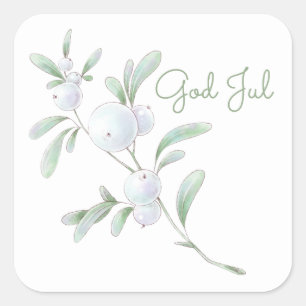 God Jul White Winter Berries Square Sticker