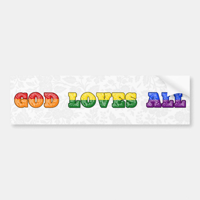 "God Loves All" Gay/LGBTQIA+/Queer Christian Pride Bumper Sticker (Front)