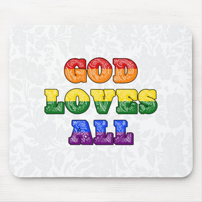 "God Loves All" Gay/LGBTQIA+/Queer Christian Pride Mouse Mat (Front)