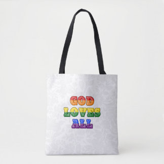 "God Loves All" Gay/LGBTQIA+/Queer Christian Pride Tote Bag