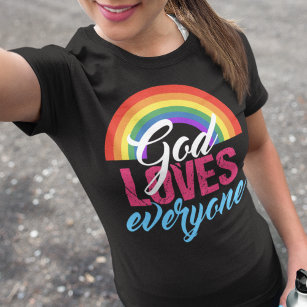 God Loves Everyone Cute Rainbow Christian Quote T-Shirt
