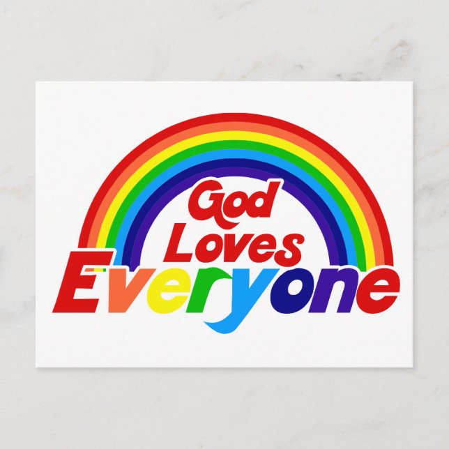 God Loves Everyone Gay Rainbow Postcard (Front)
